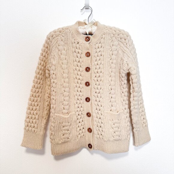 VTG John Molloy Cream Irish Wool Fisherman Knit Cardigan Sweater Size 34 | XS/S - Picture 1 of 12